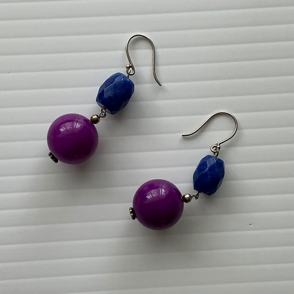 Sterling Silver Earrings With Purple and Blue Stone